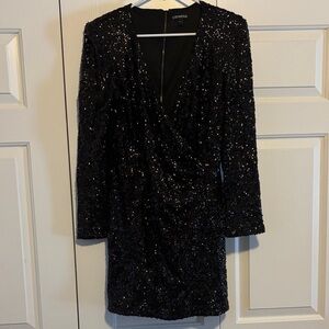Express Glittering Black Long Sleeve Dress
